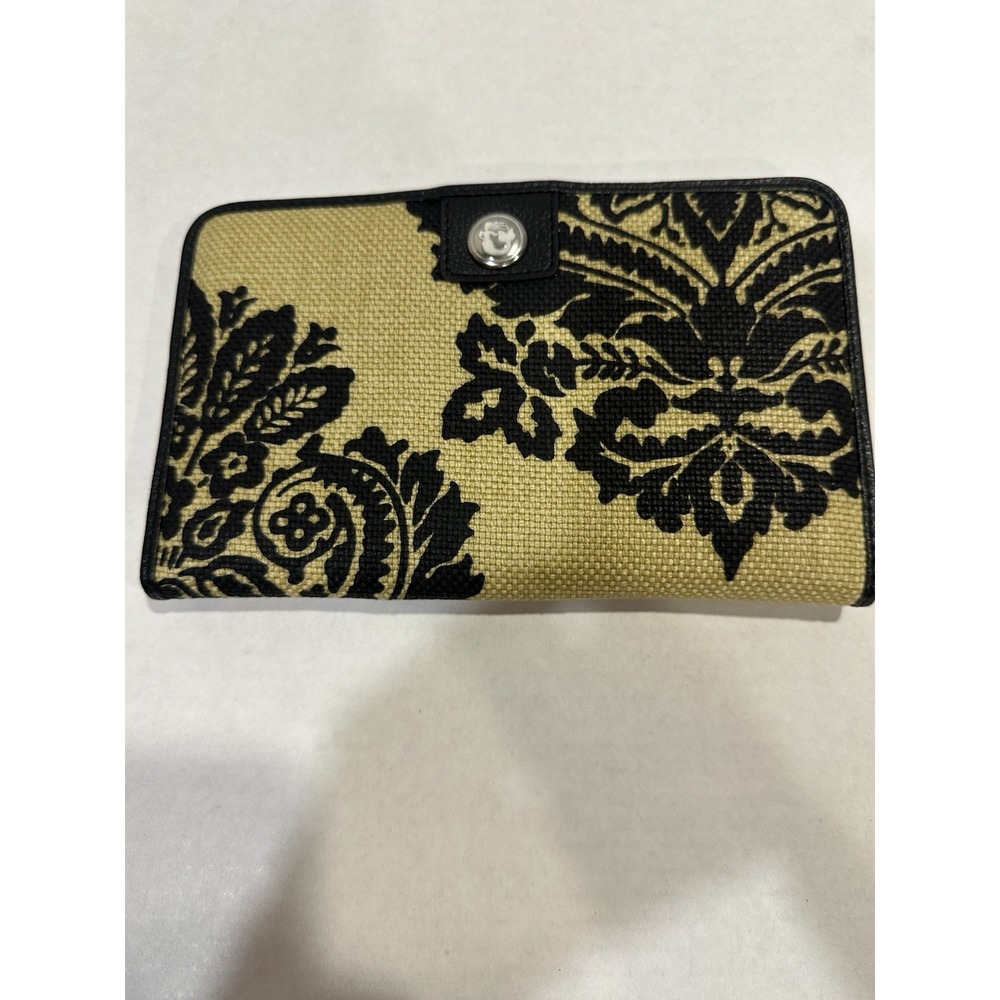 Spartina Daufuskie Island Wallet Natural Linen Genuine Leather Tan Black